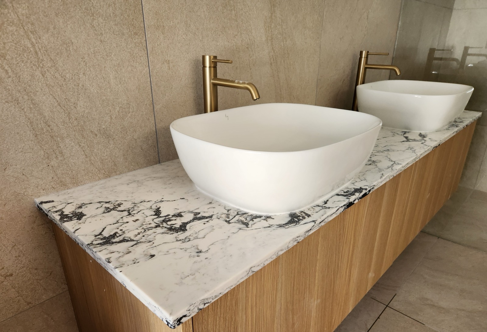 Vessel basins on marble
